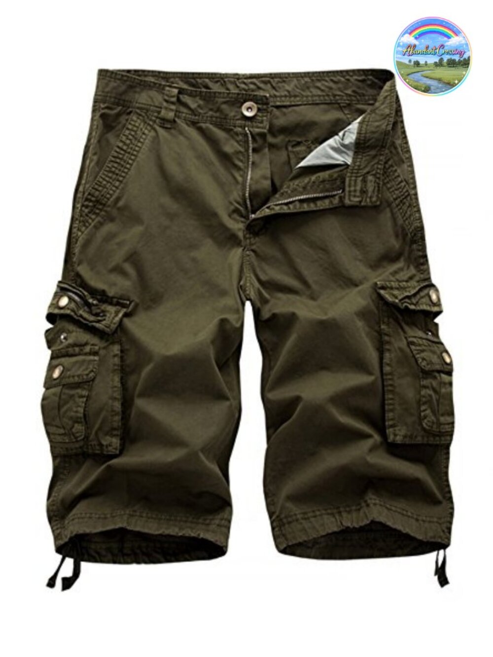 Mens Cotton Cargo Shorts Loose Fit Straight Leg Snap Pockets